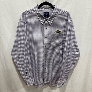 Antigua Baltimore Ravens Gingham Check Dress Shirt NFL Button Down 2XL Fanwear